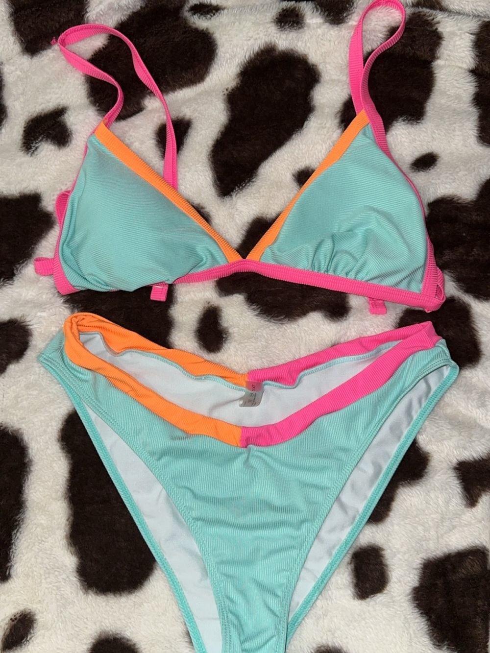 SHEIN Mint Triangle Bikini with Pink & Orange Accents